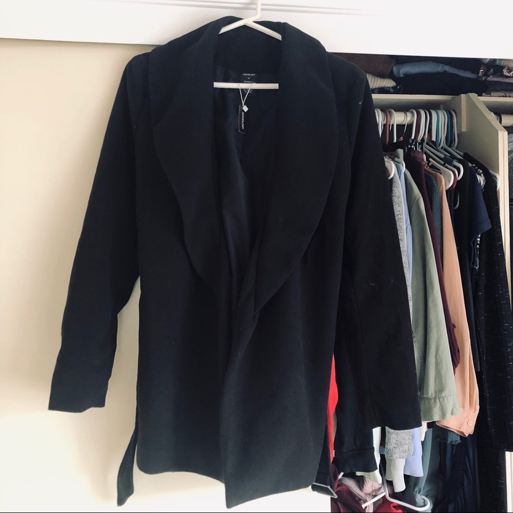 NWT Black Wool Trench coat Size Medium